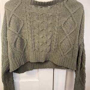 Olive Green Cropped Cable Knit Sweater